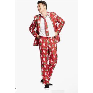 SuitMeister Christmas Suit Mens  SzS 34-36 Santa Print Suit-Jacket Pants